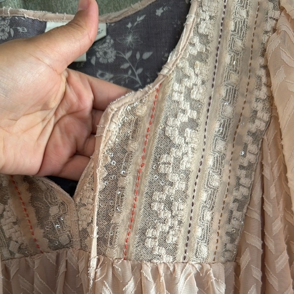 Anthropologie One September Elegant Pink Lace-Trimmed Dress SIZE L - Picture 4 of 13